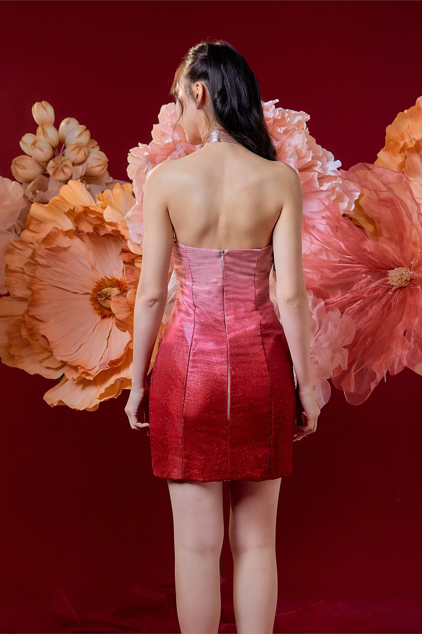 Koilie Ombre Shimmer Cheongsam (Fuchsia)