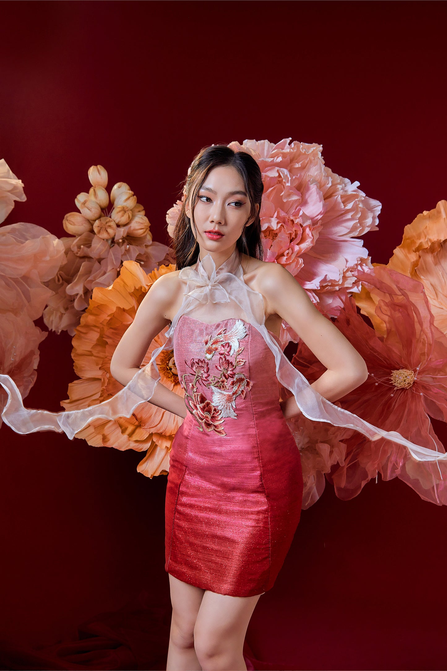 Koilie Ombre Shimmer Cheongsam (Fuchsia)