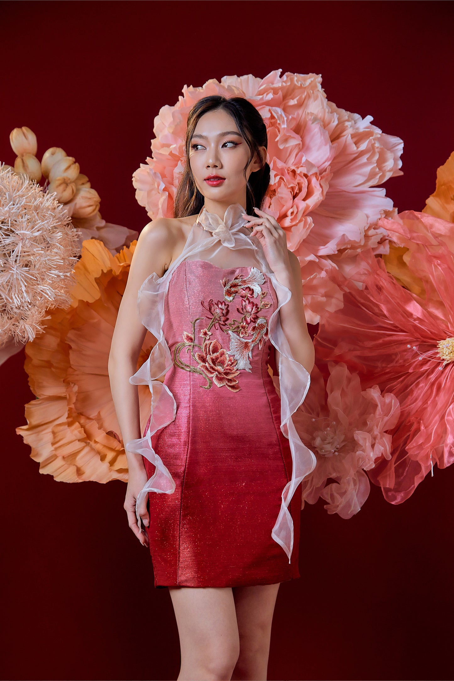 Koilie Ombre Shimmer Cheongsam (Fuchsia)